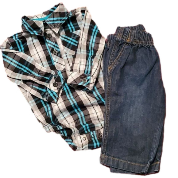 Carter's Infant Boy's Jeans with Garanimal Plaid Onesie Size 6M - Picture 1 of 9